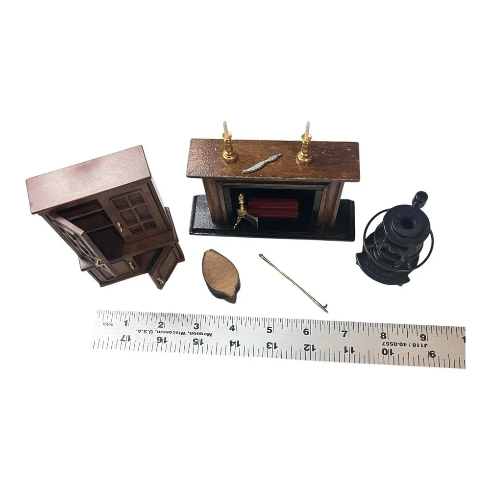 Vintage Miniature Bandai Maple Town Story Cabinet & Pot‎ Belly Stove + Extras